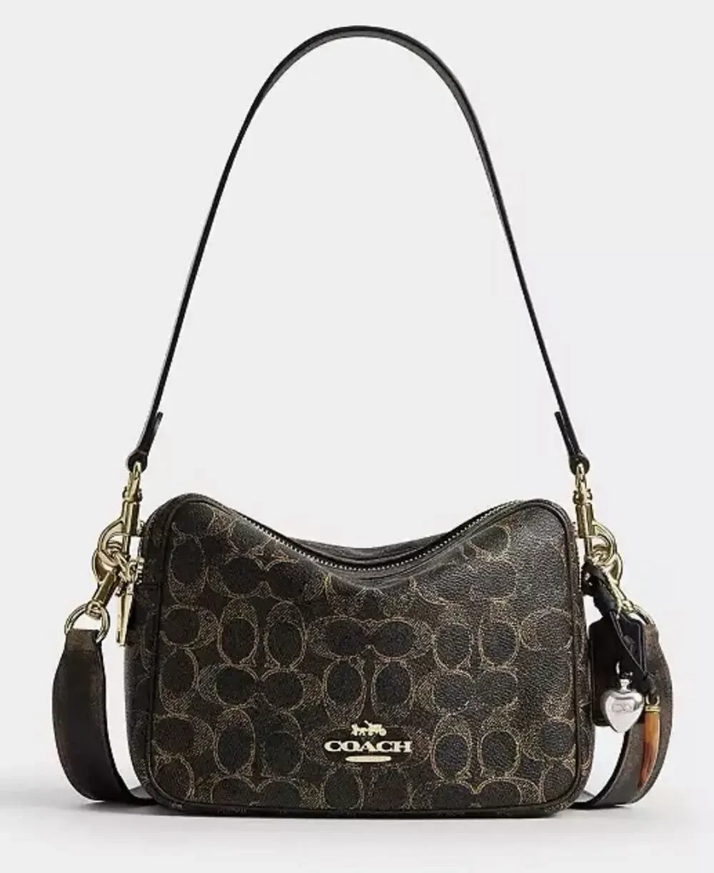 B1-003 Coach Carey Crossbody Bag Loved Signature Canvas Charms Brown CEK68 NWT